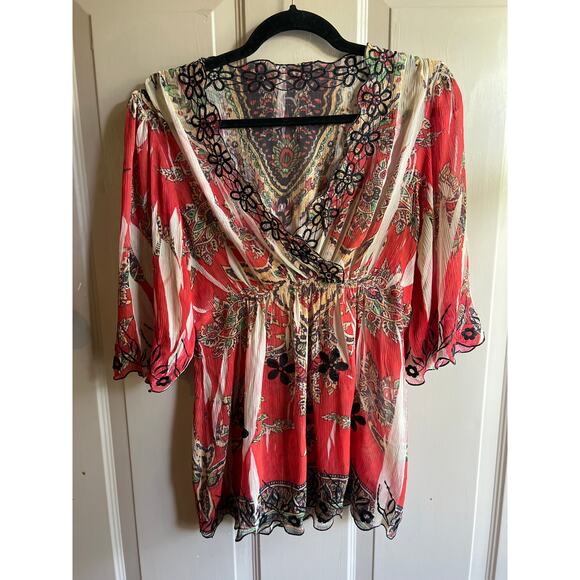 Vintage Floral Sheer Bohemian Embroidered Blouse - Picture 1 of 8